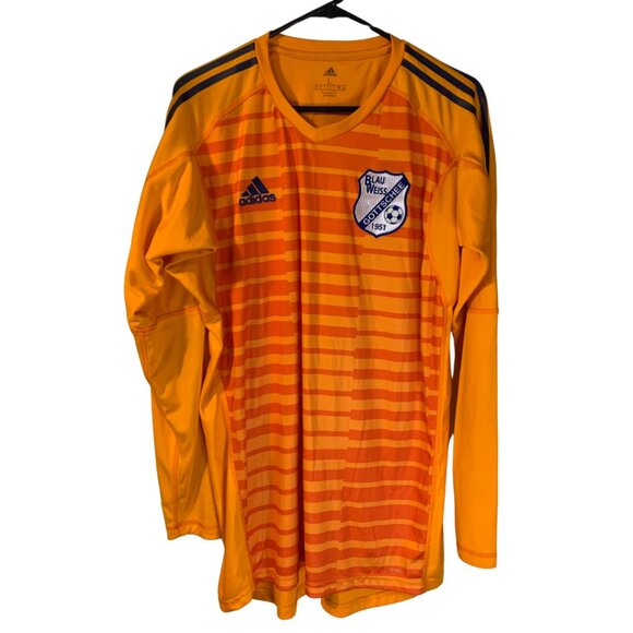 Adidas Blau Weiss Gottschee Soccer Jersey Mens Size L Orange Queens NYC New York - Picture 1 of 8